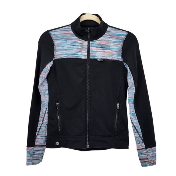 Athleta Girl Black Multicolor Zipper Activewear Track Jacket Girls Medium (8-10) - Picture 1 of 7